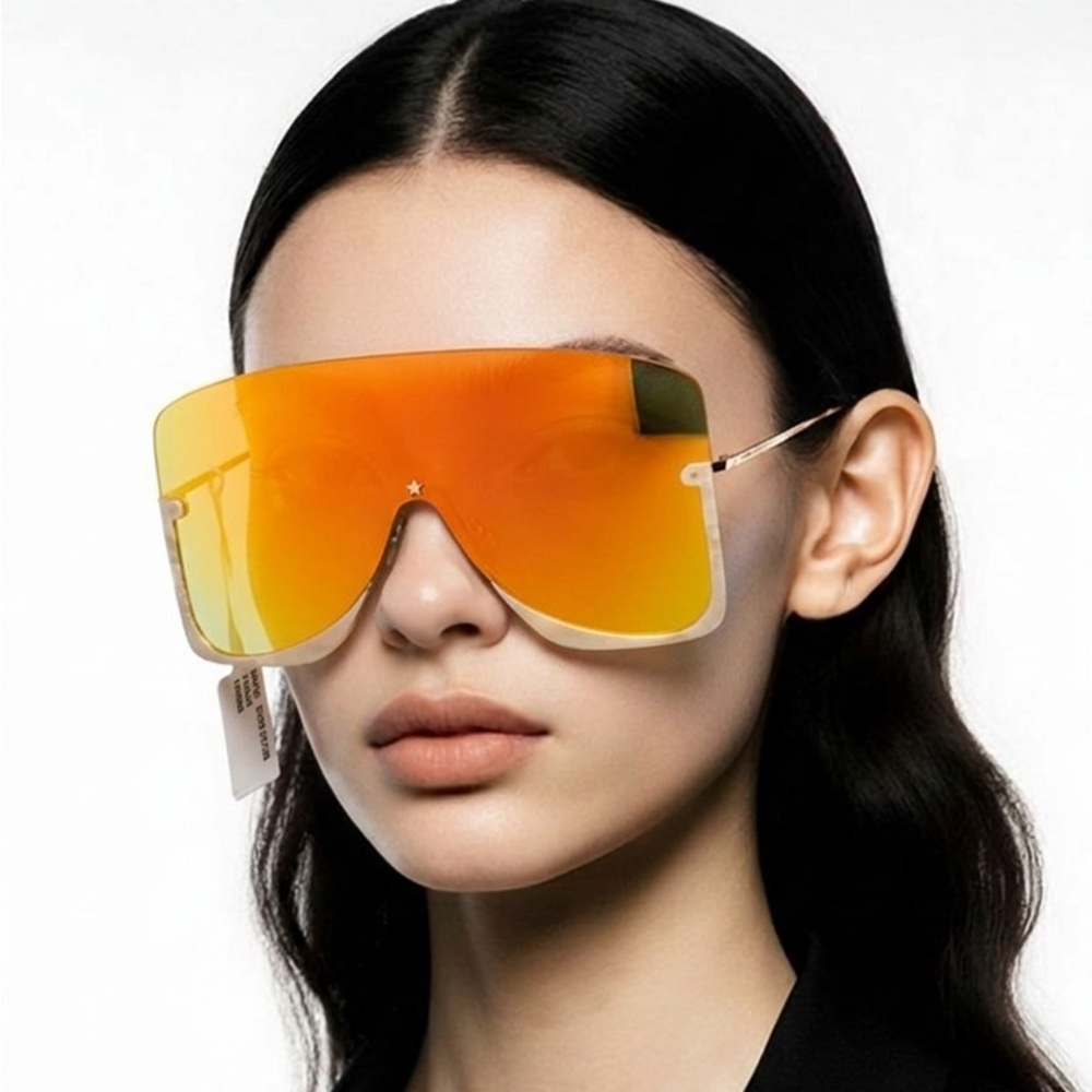 Gucci GG0540S 004 Beige Oversized Shield Sunglasses Orange Mirror